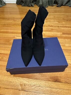 Stuart Weitzman Black Pointed Sock Booties